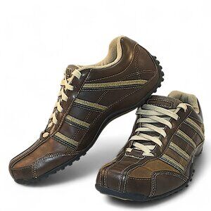 Skechers Men Urban Track Tao Brown Leather Casual Driving Shoes Size 9.5